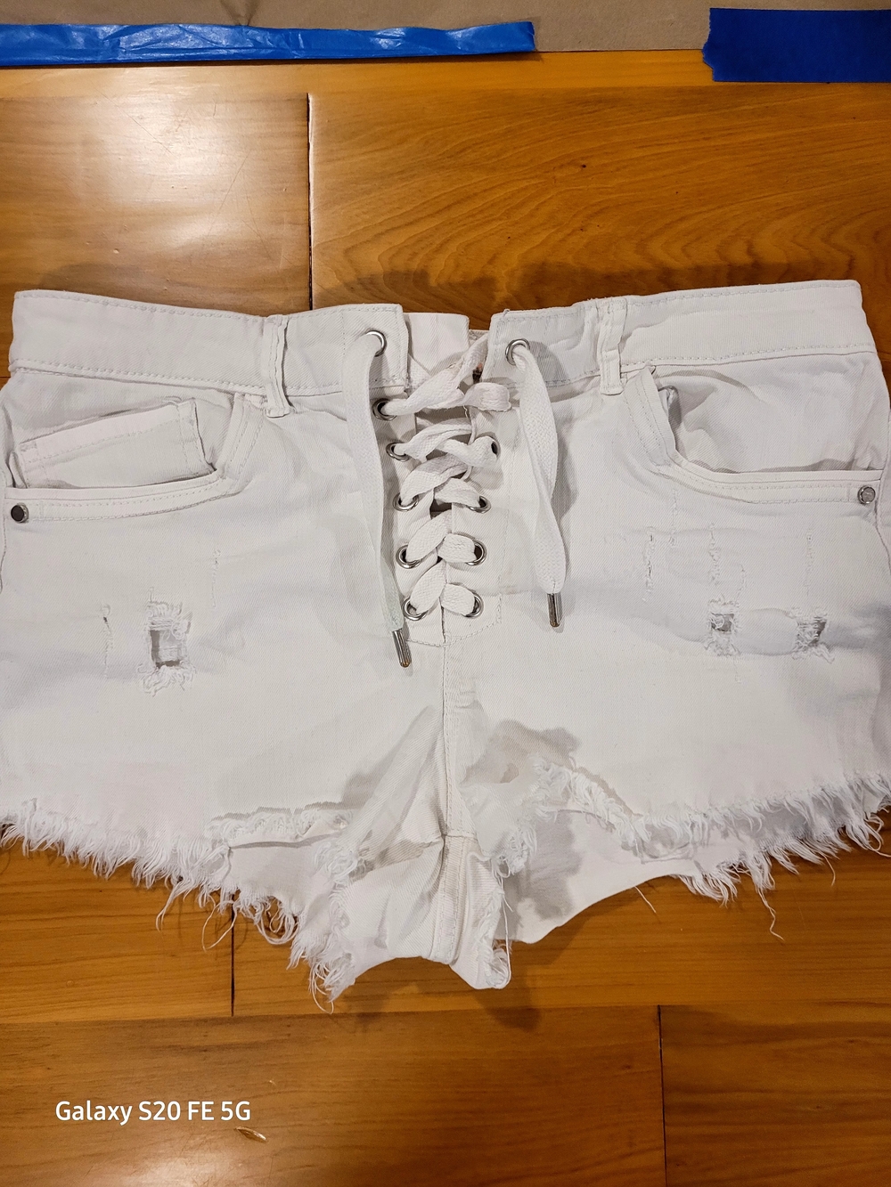 Gianni Bini White Lace-Up Distressed Denim Shorts